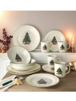 CreaTable 14959 Kombiservice Tannenbaum Für 4 Personen, Steingut, Creme/grün (1 Set, 16-teilig) -LuxeTafel Verkäufe 0250e285bf932e3a2f78c16367f51380