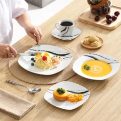 VEWEET Tafelservice 'Teresa' Aus Porzellan, 60-tlg Kombiservice Mit Kaffeetassen 175 Ml, Untertasse, Dessertteller, Speiseteller Und Suppenteller, Komplettservice Für 12 Personen -LuxeTafel Verkäufe 033fa36673c863143adf9637ebb9a39b