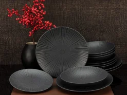 CreaTable 23211 Tafelservice Elements Collection Vesuvio Black Für 4 Personen, Steinzeug, Schwarz/grau (1 Set, 12-teilig) -LuxeTafel Verkäufe 0511c98e77bb564c456814dbfb27579a