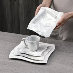 MALACASA, AMPARO 30 Tlg. Marmor Porzellan Geschirrset Kombiservice Tafelservice Mit Kaffeetassen, Unterteller, Dessertteller, Suppenteller, Speiseteller Für 6 Personen -LuxeTafel Verkäufe 06bffbce4afe510c0fb6d880a070c49e