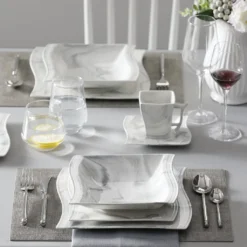 MALACASA, Serie Flora, 60 Tlg. Marmor Porzellan Geschirrset Kombiservice Tafelservice Mit Je 12 Kaffeetassen, 12 Untertassen, 12 Dessertteller, 12 Suppenteller Und 12 Flachteller -LuxeTafel Verkäufe 0abc63e8fbf484a0fe533c38afc2e705