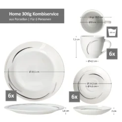 Mambo-Cat Kaffee-Tasse Porzellan-Becher Geschirr-Set Schüssel Bowl-Schale Tafel-Zubehör Suppen-Schälchen Speise-Teller Käse-Wurst Ess-Platte Frühstücks-Buffet Brunch Kuchen-Dessert Home Streifen-Grau Schwarz-Creme Kombi-Service Sechs-Personen -LuxeTafel Verkäufe 0c02df588bed056bd0fb9869f6e1ec8f