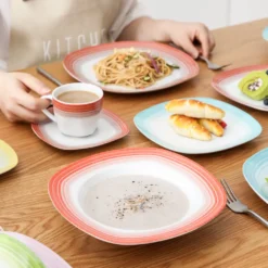 VEWEET Tafelservice 'SPARK' Aus Porzellan, 60-tlg Kombiservice, Kaffeetassen, Untertasse, Dessertteller, Speiseteller Und Suppenteller, Komplettservice Für 12 Personen -LuxeTafel Verkäufe 0c60c1ba777801885d71e338ed319753