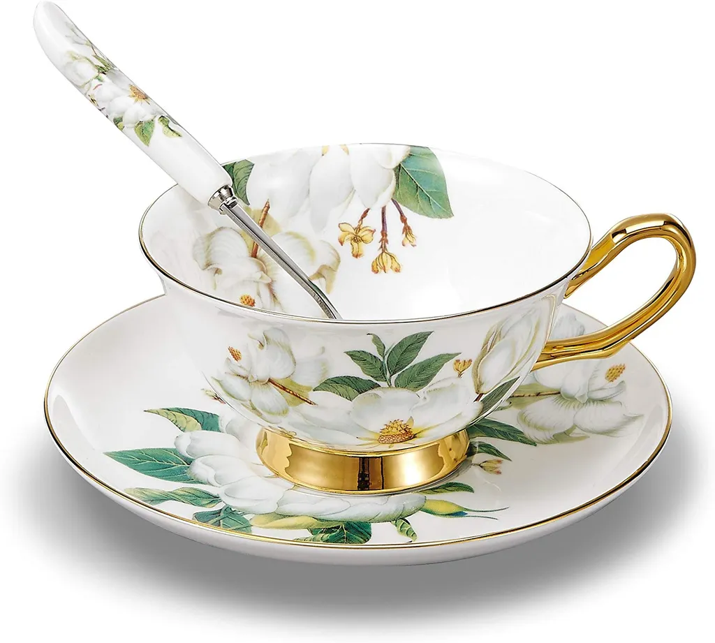 Panbado Floral Kaffeetassen Aus Premium Bone China Porzellan, Beinhaltet 1 Tassen 200 Ml, 1 Untertassen, Und 1 Löffel 1 Panbado Floral Kaffeetassen Aus Premium Bone China Porzellan, Beinhaltet 1 Tassen 200 Ml, 1 Untertassen, Und 1 Löffel