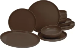 CreaTable, 23659, Serie Uno Braun, Geschirrset, Teller Set 12 Teilig, Farbe:Braun