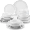MALACASA Serie AMELIA Kombiservice (24-tlg), Essservice Aus Porzellan, Geschirrset Mit Speiseteller, Dessertteller, Suppenteller Und Schale Für 6 Personen