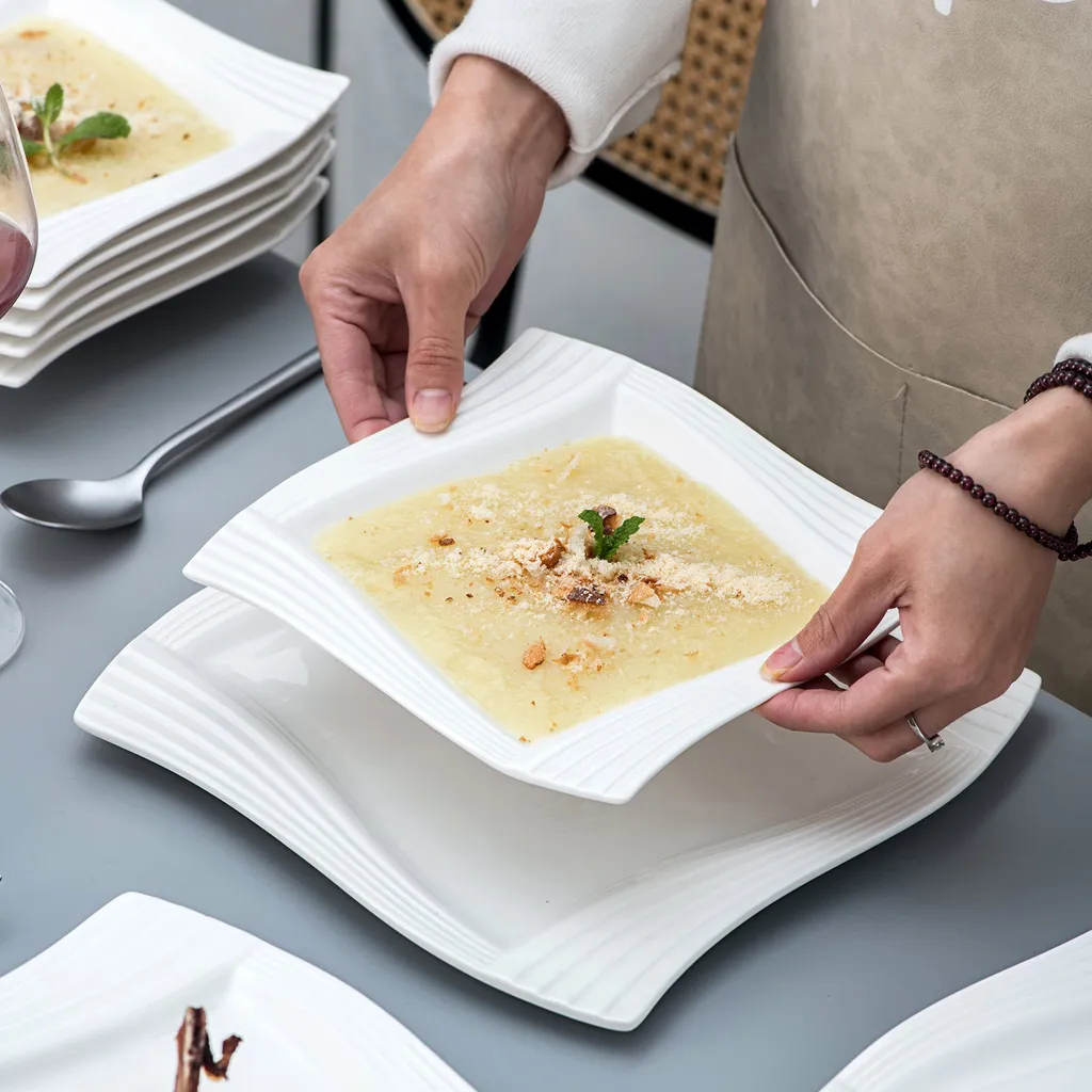 MALACASA, Serie Amparo, Cremeweiß Porzellan Tafelservice 12 Tlg. Set Speiseteller Und Suppenteller Geschirrset Für 6 Personen 4 MALACASA, Serie Amparo, Cremeweiß Porzellan Tafelservice 12 Tlg. Set Speiseteller Und Suppenteller Geschirrset Für 6 Personen – Bild 4