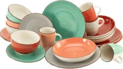 CreaTable 22853 Kombiservice Bella Casa Fashion Für 4 Personen, Steingut, Mehrfarbig (1 Set, 16-teilig) -LuxeTafel Verkäufe 2a69fd701b9a882c610505d3f6e09f7d