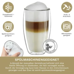 Creano Doppelwandiges Thermoglas 400ml „DG-SH“, Großes Doppelwandglas Aus Borosilikatglas, Doppelwandige Kaffeegläser, Teegläser, Latte Gläser 4er Set -LuxeTafel Verkäufe 2ecdda508f42387e30018273a280ba5e