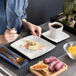 MALACASA, Serie Blance, 36 Tlg. Set Marmor Porzellan Kaffeeservice Geschirrset, Mit 12 Stück Kuchenteller, 12 Stück 180ml Tasse Und 12 Stück Untertasse Für 12 Personen -LuxeTafel Verkäufe 3072804db695e4dab44cb2585c62d2a7