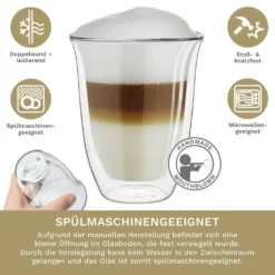 Creano Doppelwandige Gläser 250ml „DG-V“, 2er Set, Thermoglas Doppelwandig Aus Borosilikatglas, Kaffeegläser, Teegläser, Latte Gläser, Doppelwandgläser -LuxeTafel Verkäufe 37f499bdcf64c0738dcf48c4bde6db1f