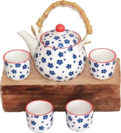 Titelseite 31 270 Asia Teeset Teeservice Teekanne Tassen 5 Tlg Weiss Blau Blumen Kinder Ruka