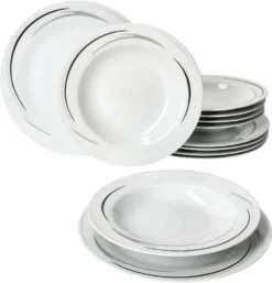 Mambo-Cat Kaffee-Tasse Porzellan-Becher Geschirr-Set Schüssel Bowl-Schale Tafel-Zubehör Suppen-Schälchen Speise-Teller Käse-Wurst Ess-Platte Frühstücks-Buffet Brunch Kuchen-Dessert Home Streifen-Grau Schwarz-Creme Kombi-Service Sechs-Personen -LuxeTafel Verkäufe 3d4d45593f3714bde53bf44580a7525a