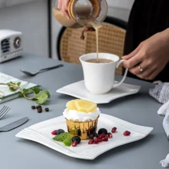 MALACASA, Serie Amparo, 36 Teilig Set Cremeweiß Porzellan Kaffeeservice Dessertteller Kaffeetasse Mit Untertasse -LuxeTafel Verkäufe 41edd976fd2f35e17f954413ab227140