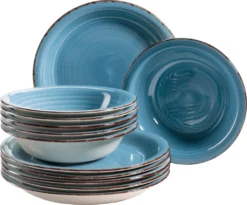 Mäser 931602 Tafelservice Lumaca Für 6 Personen, Steingut, Dunkelblau (1 Set, 12-teilig)