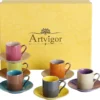 Artvigor, Porzellan Kaffeeservice, Bunt 12 Teilig Kaffee Set, Mit 6 Espressotassen 80 Ml, 6 Untertassen, Mehrfarbig