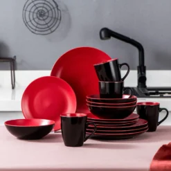 Vancasso Tafelservice Steinzeug, Allegro 16 Teiliges Essgeschirr Kombiservice, Handbemaltes Geschirrset Für 4 Personen, Vintage Rot -LuxeTafel Verkäufe 50e62c95d6f3e83bb8443953eb7add1f