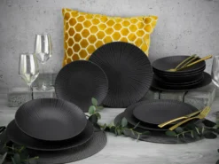 CreaTable 23211 Tafelservice Elements Collection Vesuvio Black Für 4 Personen, Steinzeug, Schwarz/grau (1 Set, 12-teilig) -LuxeTafel Verkäufe 54d12d2f247cae1d35e449c6d080d6df