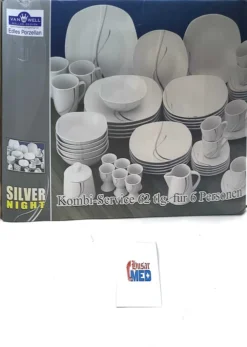 Van Well Kombiservice Silver Night 62-tlg 6 Personen, Tafel + Kaffee + Zubehör, Linien-Dekor -LuxeTafel Verkäufe 553653be6534b87af657350a7c03d8cc