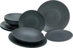 CreaTable 23205 Tafelservice Elements Collection Lava Stone Für 4 Personen, Steinzeug, Schwarz/grau (1 Set, 12-teilig) -LuxeTafel Verkäufe 57463745fc8065b81ee6b78cb1f22737