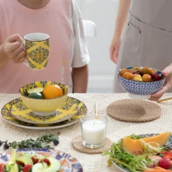 Vancasso Tafelservice Porzellan, JASMIN 16 Teiliges Essgeschirr Kombiservice, Handbemaltes Geschirrset Für 4 Personen, Böhmischer Stil -LuxeTafel Verkäufe 5a58200503e42cd45fb31ea14f32091c