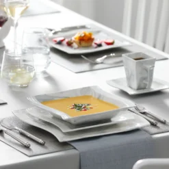 MALACASA, Serie Flora, 60 Tlg. Marmor Porzellan Geschirrset Kombiservice Tafelservice Mit Je 12 Kaffeetassen, 12 Untertassen, 12 Dessertteller, 12 Suppenteller Und 12 Flachteller -LuxeTafel Verkäufe 63543336019e9e47575ed10ff048e493