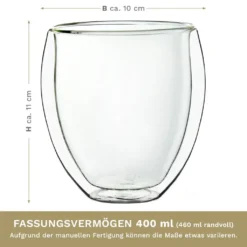 Creano Doppelwandige Gläser 400ml „DG-Bauchig“, 4er Set, Großes Thermoglas Doppelwandig Aus Borosilikatglas, Kaffeegläser, Teegläser, Latte Gläser, Doppelwandgläser -LuxeTafel Verkäufe 6713768c3f9df55ff14b28dda084d8dc