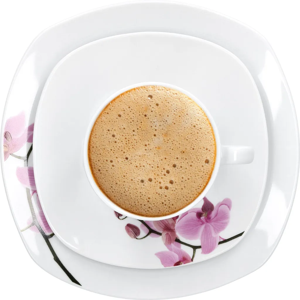 Kaffeeservice 18-tlg. Kyoto Orchidee Leicht Eckig Porzellan Für 6 Personen Weiß MitNachbildung 2 Kaffeeservice 18-tlg. Kyoto Orchidee Leicht Eckig Porzellan Für 6 Personen Weiß MitNachbildung – Bild 2