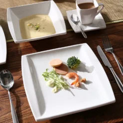 MALACASA, Serie Blance, 60 Tlg. Cremeweiß Porzellan Geschirrset Kombiservice Tafelservice Mit Je 12 Kaffeetassen, 12 Untertassen, 12 Dessertteller, 12 Suppenteller Und 12 Flachteller -LuxeTafel Verkäufe 7657d72f4f90aaea592a31fcdadd6bc3