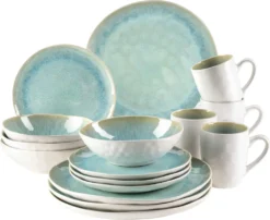 Mäser 931975 Kombiservice Frozen Für 4 Personen, Steinzeug, Grün (1 Set, 16-teilig)