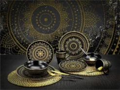 CreaTable 23588 Tafelservice Mandala Für 4 Personen, Steinzeug, Schwarz/gold (1 Set, 12-teilig) -LuxeTafel Verkäufe 889183d783d354b51bb250295a7c2a6d