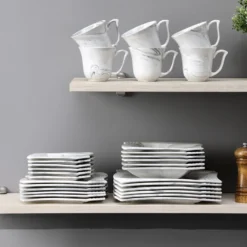 MALACASA, AMPARO 30 Tlg. Marmor Porzellan Geschirrset Kombiservice Tafelservice Mit Kaffeetassen, Unterteller, Dessertteller, Suppenteller, Speiseteller Für 6 Personen -LuxeTafel Verkäufe 8b6ac6c80d49cea3008ae8f9bb9e5121