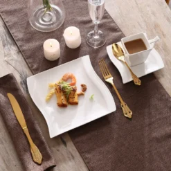 MALACASA, Serie Flora, 18 Tlg . Set Cremeweiß Porzellan Kaffeeservice Geschirrset Mit Je 6 Kuchenteller, 6 Tasse 220ml, 6 Untertasse Für 6 Personen -LuxeTafel Verkäufe 91b8bec01debdb26bdbda7f25bfc050f