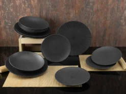 CreaTable 23211 Tafelservice Elements Collection Vesuvio Black Für 4 Personen, Steinzeug, Schwarz/grau (1 Set, 12-teilig) -LuxeTafel Verkäufe 93a473256ce1febdd2b79389c41e5ba1