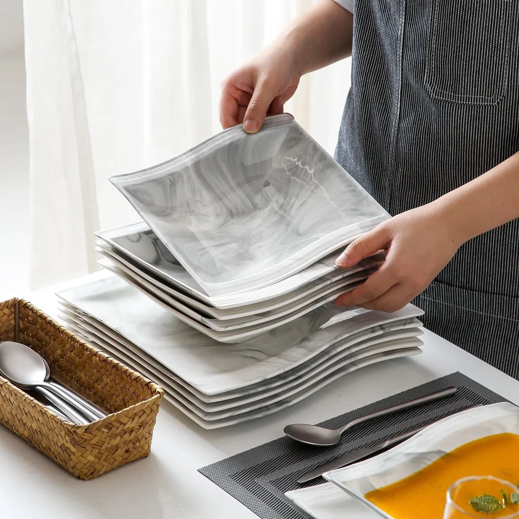 MALACASA, Serie Flora, Marmor Porzellan Tafelservice 12 Teiligen Set Kombiservice Geschirrset Mit Je 6 Speiseteller Und 6 Suppenteller Für 6 Personen 7 MALACASA, Serie Flora, Marmor Porzellan Tafelservice 12 Teiligen Set Kombiservice Geschirrset Mit Je 6 Speiseteller Und 6 Suppenteller Für 6 Personen – Bild 7