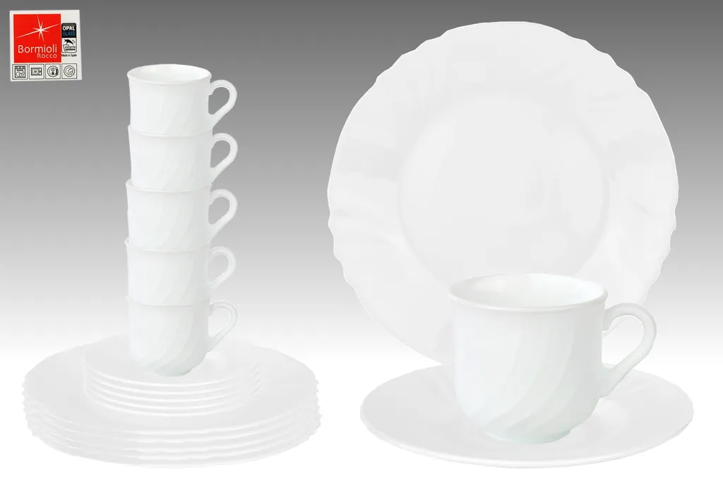EBRO Kaffeeservice, 18tlg., Tassen + Dessertteller + Untertasse, Weiß, Opal-Hartglas 1 EBRO Kaffeeservice, 18tlg., Tassen + Dessertteller + Untertasse, Weiß, Opal-Hartglas