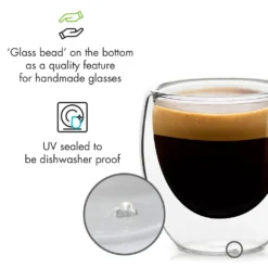 Klarstein Glaswerk Vienna Doppelwandige Gläser , Thermoglas , Trinkglas , Espresso-, Kaffee- Und Shotglas , 4 Stück , Für Heiße Und Kalte Getränke , 80 Ml , Borosilikatglas , Hitze- Und Kältebeständig , Handgemacht , Spülmaschinenfest , Thermoeffekt -LuxeTafel Verkäufe b0849fba7ede03d6ae0692cc4682809e