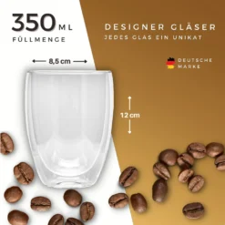 Felino® Latte Macchiato Gläser Doppelwandige Thermogläser Set [6 Stück] [350 Ml] Glas Tassen Groß Für Cappuccino, Kaffee, Espresso -LuxeTafel Verkäufe b1098fb57674f2023d1f1cdcefc3afa3