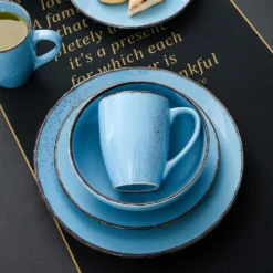 Vancasso Serie Navia Oceano, 16 Teilig Essservice Set Aus Steingut, Tafeiservice Für 4 Personen, Wasserblau, Vintage Aussehen, Natur Design -LuxeTafel Verkäufe b497724568e27f3e109e026b4d8a9b4e