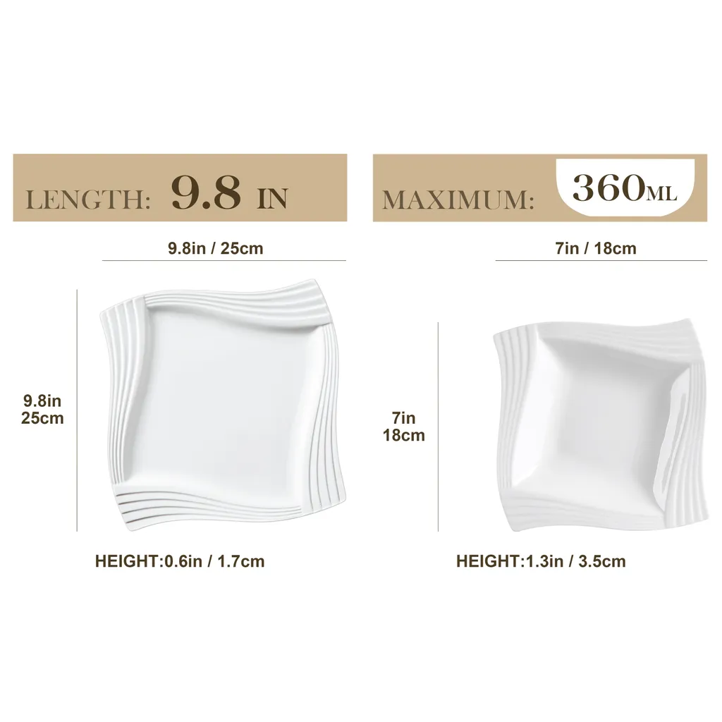 MALACASA, Serie Amparo, Cremeweiß Porzellan Tafelservice 12 Tlg. Set Speiseteller Und Suppenteller Geschirrset Für 6 Personen 2 MALACASA, Serie Amparo, Cremeweiß Porzellan Tafelservice 12 Tlg. Set Speiseteller Und Suppenteller Geschirrset Für 6 Personen – Bild 2