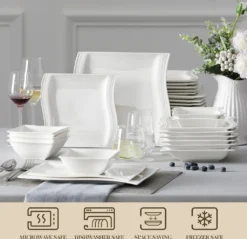 MALACASA, Serie Flora, 26 Tlg. Cremeweiß Porzellan Geschirrset Kombiservice Tafelservice Mit 6 Schalen, 6 Dessertteller, 6 Suppenteller, 6 Speiseteller Und 2 Rechteckigen Platten -LuxeTafel Verkäufe c02d111902ba315aaaba6052e481f296