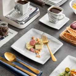 MALACASA, Serie Blance, 36 Tlg. Set Marmor Porzellan Kaffeeservice Geschirrset, Mit 12 Stück Kuchenteller, 12 Stück 180ml Tasse Und 12 Stück Untertasse Für 12 Personen -LuxeTafel Verkäufe c2a3274206856ac15d482c4a7aecc9bd