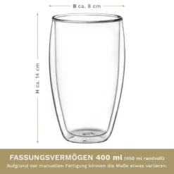 Creano Doppelwandiges Thermoglas 400ml „DG-SH“, Großes Doppelwandglas Aus Borosilikatglas, Doppelwandige Kaffeegläser, Teegläser, Latte Gläser 4er Set -LuxeTafel Verkäufe c8882af7c10ab86eb93b9fcabc1241c0