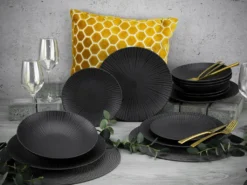 CreaTable 23211 Tafelservice Elements Collection Vesuvio Black Für 4 Personen, Steinzeug, Schwarz/grau (1 Set, 12-teilig) -LuxeTafel Verkäufe c88b90ea74976b04c2acf7d447d85338