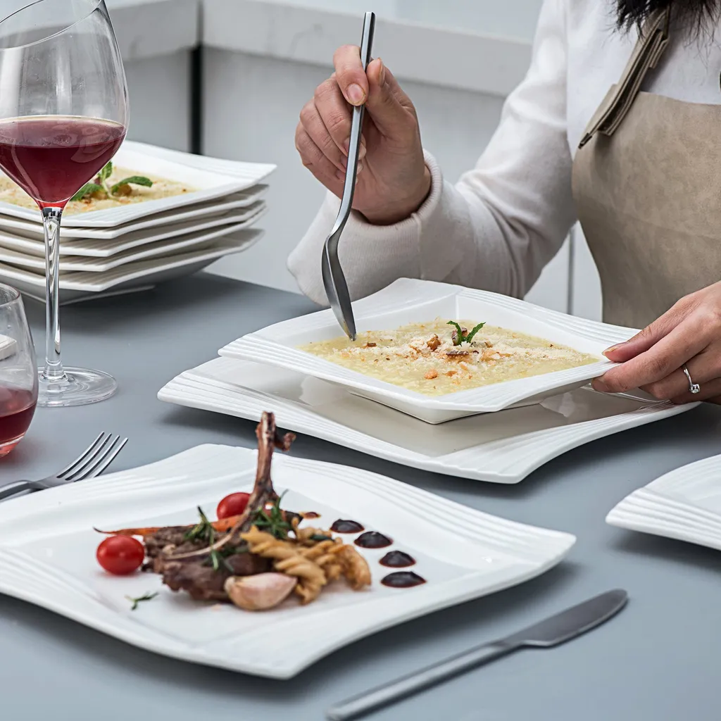 MALACASA, Serie Amparo, Cremeweiß Porzellan Tafelservice 12 Tlg. Set Speiseteller Und Suppenteller Geschirrset Für 6 Personen 5 MALACASA, Serie Amparo, Cremeweiß Porzellan Tafelservice 12 Tlg. Set Speiseteller Und Suppenteller Geschirrset Für 6 Personen – Bild 5