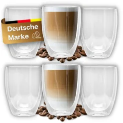 Felino® Latte Macchiato Gläser Doppelwandige Thermogläser Set [6 Stück] [350 Ml] Glas Tassen Groß Für Cappuccino, Kaffee, Espresso