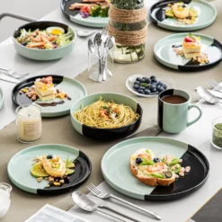 Vancasso Aria Tafelservice Für 8 Personen (32-teilig) Mit Tellern, Schalen Und Tassen, Schwarz Und Türkis -LuxeTafel Verkäufe cda3ce04ce401b2d8a8657b20cb8093c