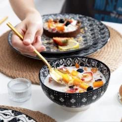 Vancasso, Haruka Porzellan Geschirrservice, 32-teilig Rund Kombiservice Geschirrset Tafelservice Für 8 Personen, Schwarz -LuxeTafel Verkäufe d25436453e6773f40d029f51c54961e7