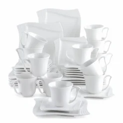 Titelseite 22 MALACASA, Serie Amparo, 36 Teilig Set Cremeweiß Porzellan Kaffeeservice Dessertteller Kaffeetasse Mit Untertasse