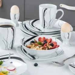 VEWEET, Serie 'Fiona', 100-teilig Porzellan Tafelservice Set, Kombiservice Mit Dessertteller, Speiseteller, Suppenteller, Müslischalen, Kaffeebecher, Kaffeetassen Set, Eierbecher, Milch- Und Zuckerset -LuxeTafel Verkäufe d887b69c5502cdc921168d2f448dfd0e